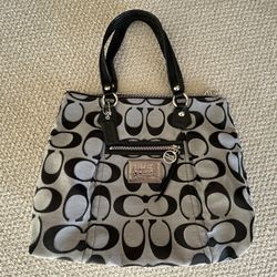 Coach Purse, Black and Gray - Cloth Signature Design