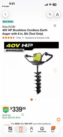 RYOBI 40V HP Brushless Cordless Earth Auger with 6 in. Bit (Tool Only)