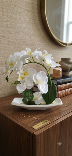 White Faux Orchid Plant 10.6" | Artificial Silk Flower | Home/Office0 Decor | Realistic Fake Orchid flower plant
