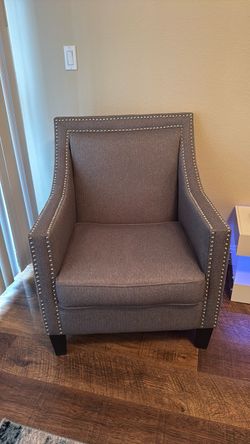 Gray Upholstered Accent Chair with Nailhead Trim