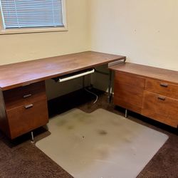 Mid Century Modern Robert John Executive Desk With Return 