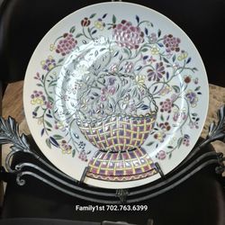     Vintage Hand-Painted Floral Basket Decorative Plate W/Free Stand Only $15 
