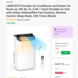 14000 BTU Portable AC/Heater And Dehumidifier NIB 