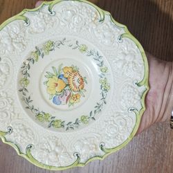 Crown Ducal England GREEN Fruit Floral Filigree  Yellow Flower Cabinet Plate