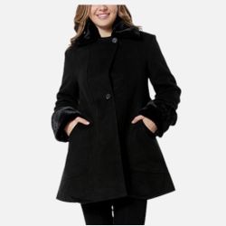 $25 Small Black MarlaWynne Coat with Removable Faux Fur Collar and Cuff 