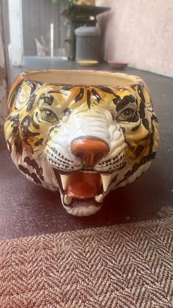 Vintage Ceramic Tiger Head Planter