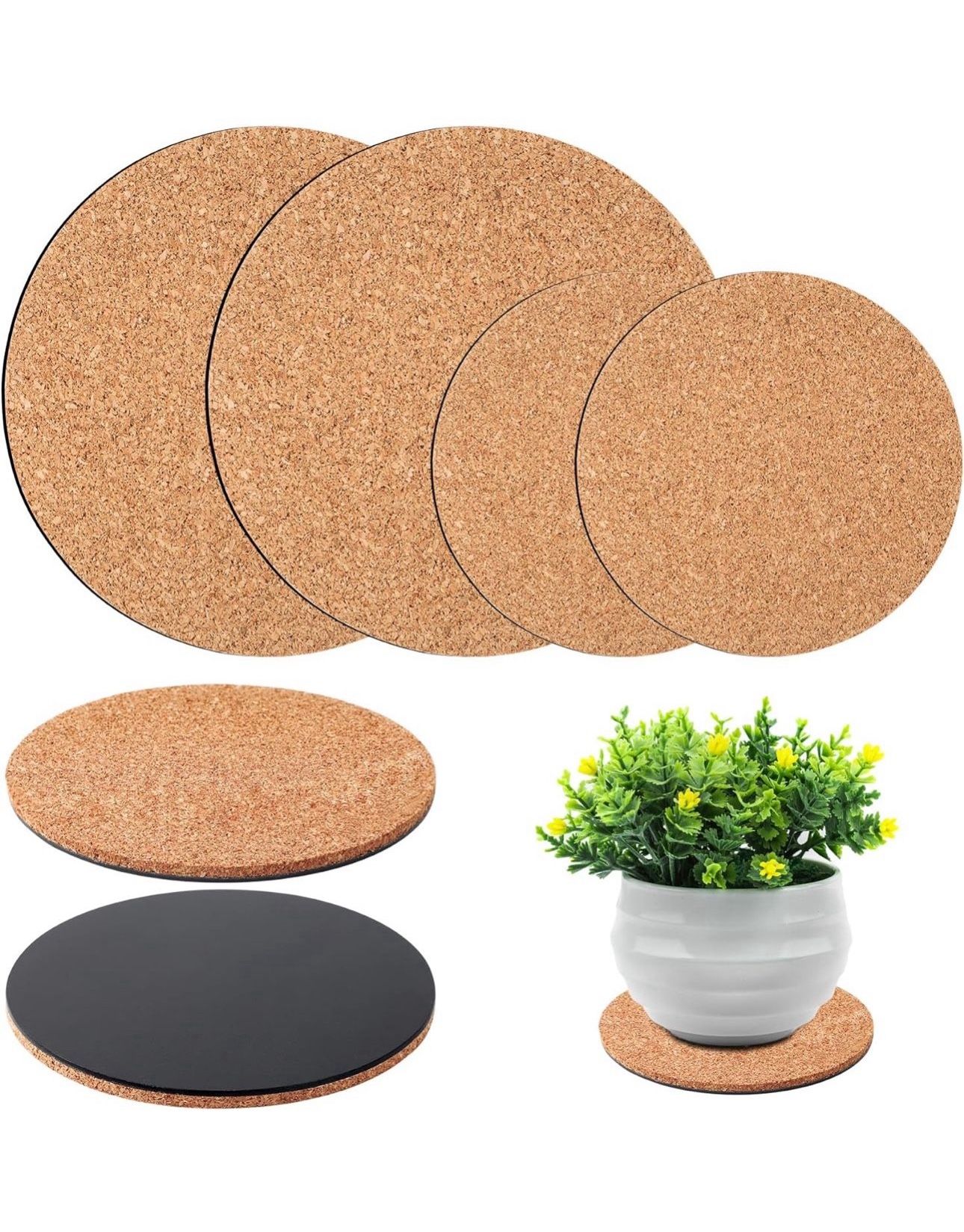 4 Pieces Cork Plant Mats Round Cork Plant Coasters for Garden Pots, DIY Craft Project (4 Inches,6 Inches)