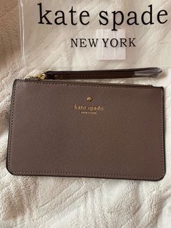 Kate Spade New York Brown Solid Zip Wristlet Wallet Logo Accent Women's