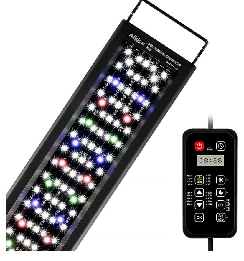 Advanced 7-Row LED Aquarium Light, Easy Setup Controller, Auto On Off Full Spectrum Fish Tank Light, 24/7 Lighting Cycle, 8 Colors, 10 Level Dimming,