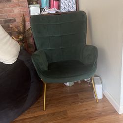 2 Dark Green Velvet Chairs With Gold Legs Living Room 