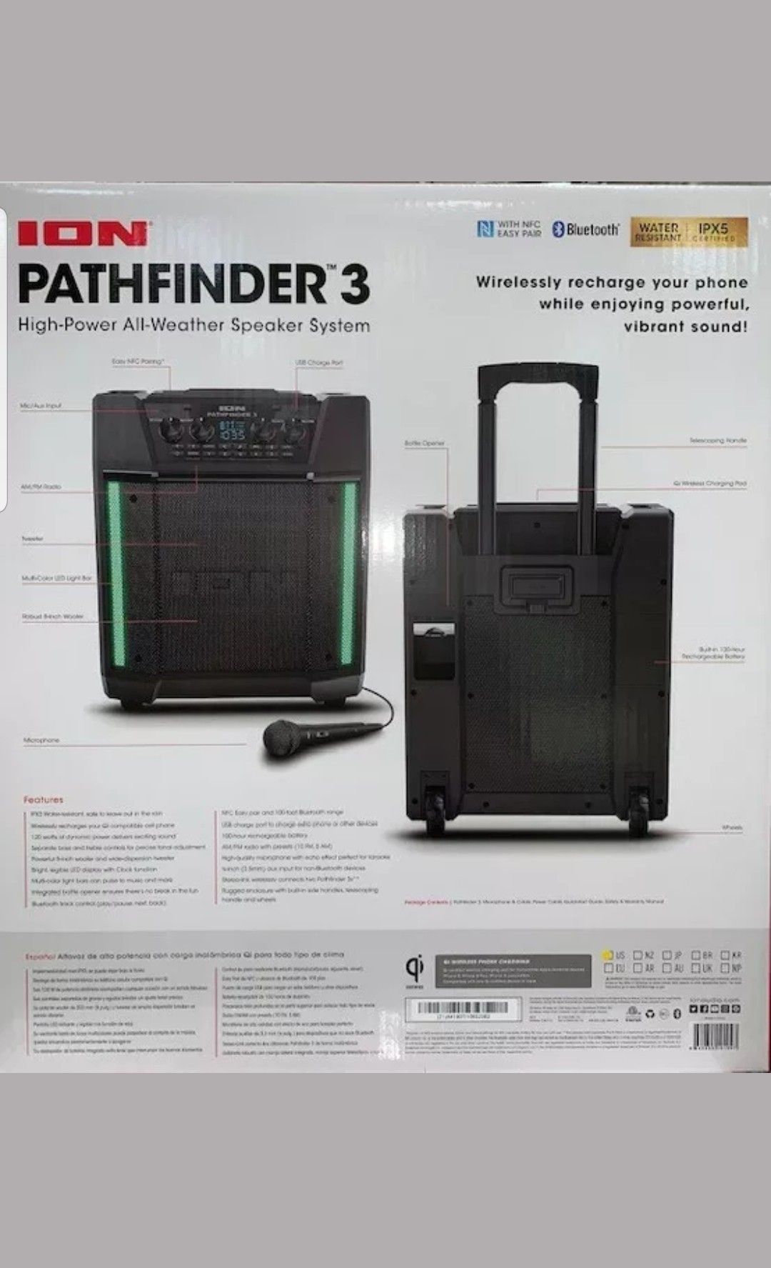 ION Pathfinder 3 Bluetooth Portable Speaker with Wireless Qi Charging