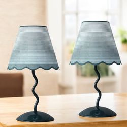 Set of 2 Mini  Table Lamps with Printed Shades. 12”