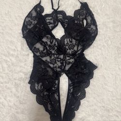 New small black lace heart rhinestone bodysuit lingerie