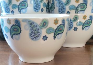 Royal Norfolk Blue & Green Paisley Bowls – Set of 6