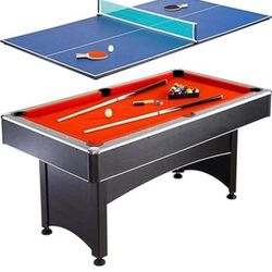 7-foot Pool and Table Tennis Multi Game w/ Red Felt w/ Blue