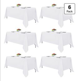 White Tablecloths for Rectangle Tables, 6 Pack - 70 x 120 Inches - Reusable and Washable Table Clothes for 6-8 Ft Tables, Polyester Fabric Table Cover