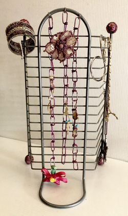Silver Purple Metal Tabletop Jewelry Holder
