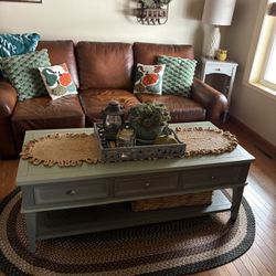 Coffee Table Two-Tone Green Wood Farmhouse