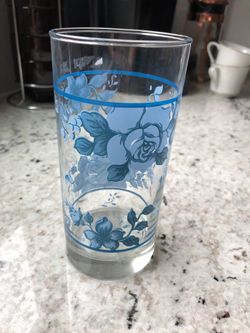 Set of 4 Blue Floral Vintage Drinking Glasses