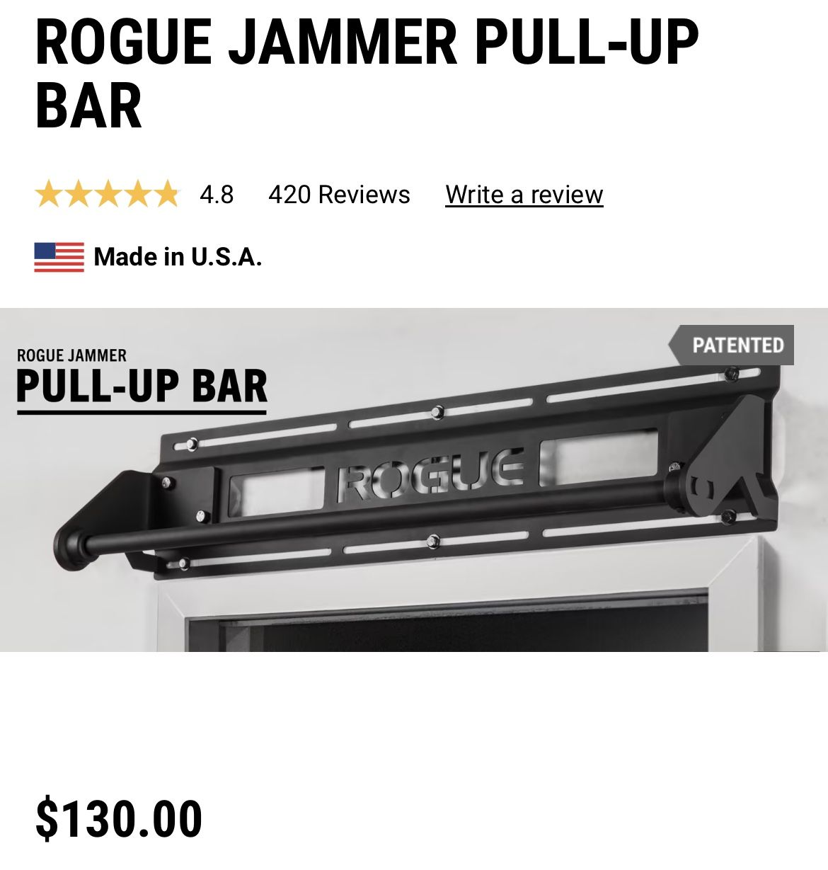 Black Rogue Fitness Jammer Pull-Up Bar