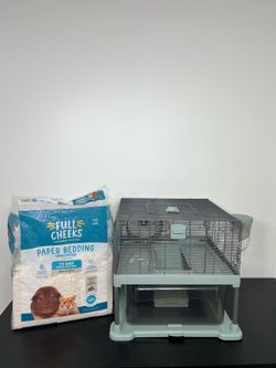Full Cheeks Quick Clean Small Pet Habitat  Hamster Cage With Paper Bedding & Wheel, Food Dispenser.