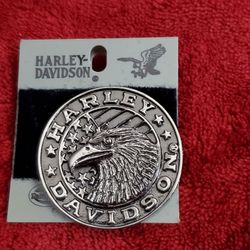 Vintage Harley Davidson Round Large Silvertone Pin. 