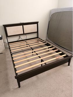 Queen Bed Frame with Headboard, Charging Station, LED Backlights