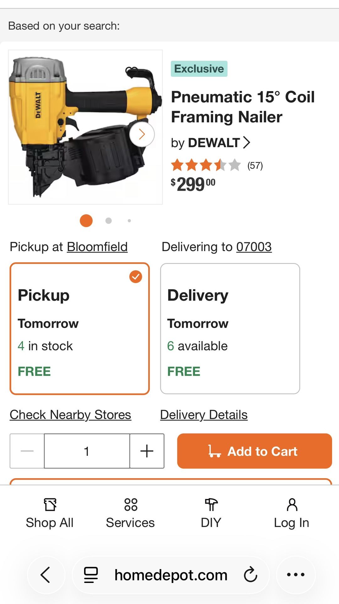 Dewalt Pneumatic 15° Coil Framing Nailer