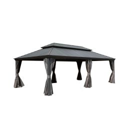 14x22FT Hardtop Gazebo, Outdoor Gazebo with Galvanized Steel Double Roof, Aluminum Frame, Built-in Gutter System, Curtain and Netting, Metal Gazebo Pa