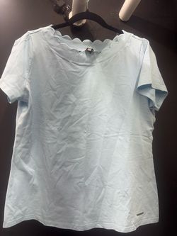 Light Blue Scallop Neck Short Sleeve Top