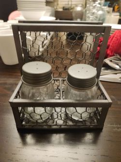 Rustic Farmhouse Napkin Holder and Salt & Pepper Shaker Caddy Set
