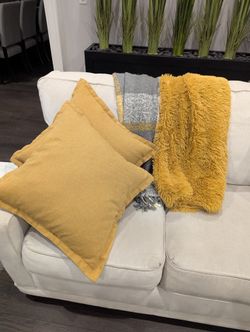 Pillows And Blankets Decor Set Mustard Yellow And Gray