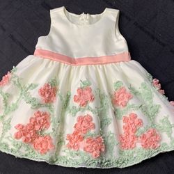 American Princess toddler girl size 12 month floral embroidered party dress 