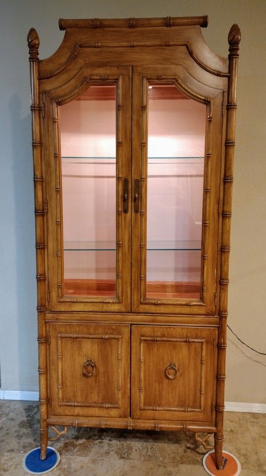 China Cabinet, Vintage Allegro Thomasville Faux Bamboo
