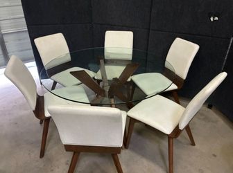 Modern Design Glass Top Dining Table with Six Chairs