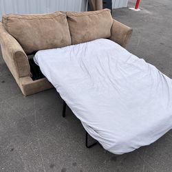 Tan pull out bed Couch sectional couch sofa (FREE CURBSIDE DELIVERY )