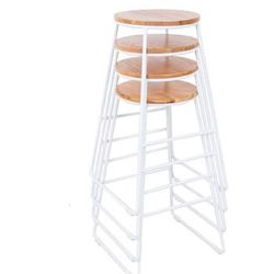 Mainstays 28"H Backless Stool White Metal Base with Natural Wood Seat - Set of 4