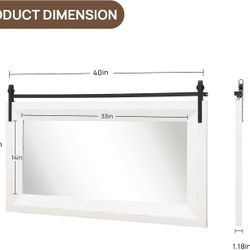 Farmhouse Mirror, 40"×25" Decorative Mirror Farmhouse Bathroom Mirror White Mirror Barn Door Mirror