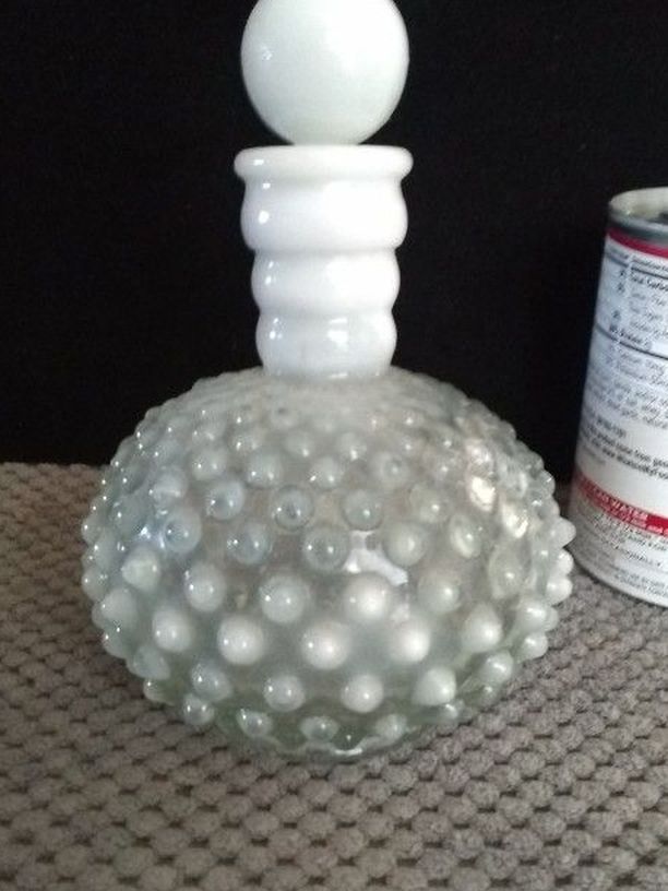 Vintage Fenton Opalescent Moonstone Hobnail Perfume Bottle With Stopper