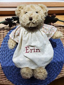 Cute "Erin" teddy bear in her dress