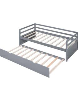 Gray Wood Daybed Frame with Trundle