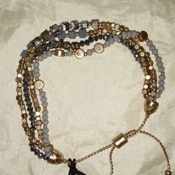 CANVAS Adjustable Bracelet New With Tags Color Gold Tone Gray Beaded Adjustable Bracelet