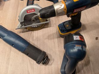 Ryobi tools, battery, and bag