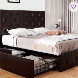 Brown Queen bed frame With 4 Drawers
