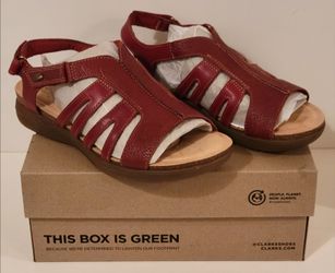 CLARKS Women's Sandals Size 9 Wide April Belle! Red Color (665844) Leather Upper! Brand New in Box! Never Worn!