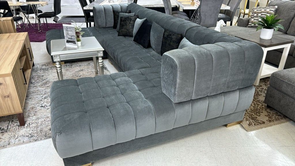 Buga grey velvet sectional oversized available now! Just for $2349