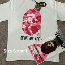 WHITE AND PINK BAPE TEE