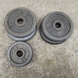 Set Iron Weight Plates Total 29 Pounds . (2 Sets Of 12 Pounds And 1 Set 5 Pounds