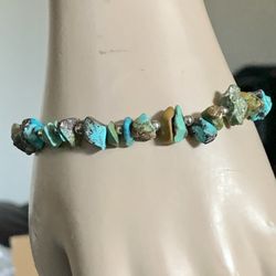 Beautiful Vintage Southwestern Sterling Silver Natural Turquoise Gem Stones Bracelet 7" long Weight 11.93 grams 