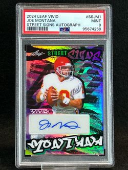 2024 Leaf Vivid 💥 Joe Montana 💥 Street Signs Auto 7/10 PSA 9 Mint 💎 - San Francisco 49ers